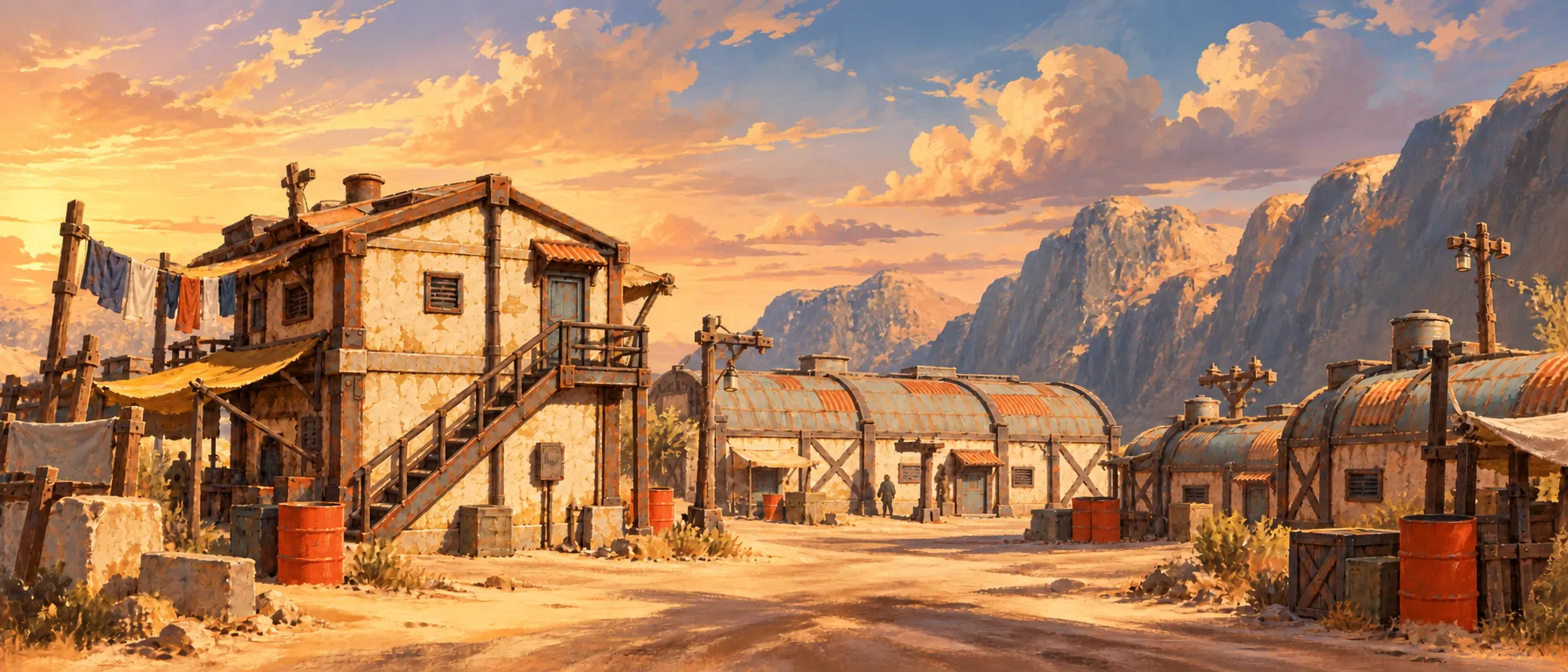 Pintura da Vila da Sucata no fim da tarde
