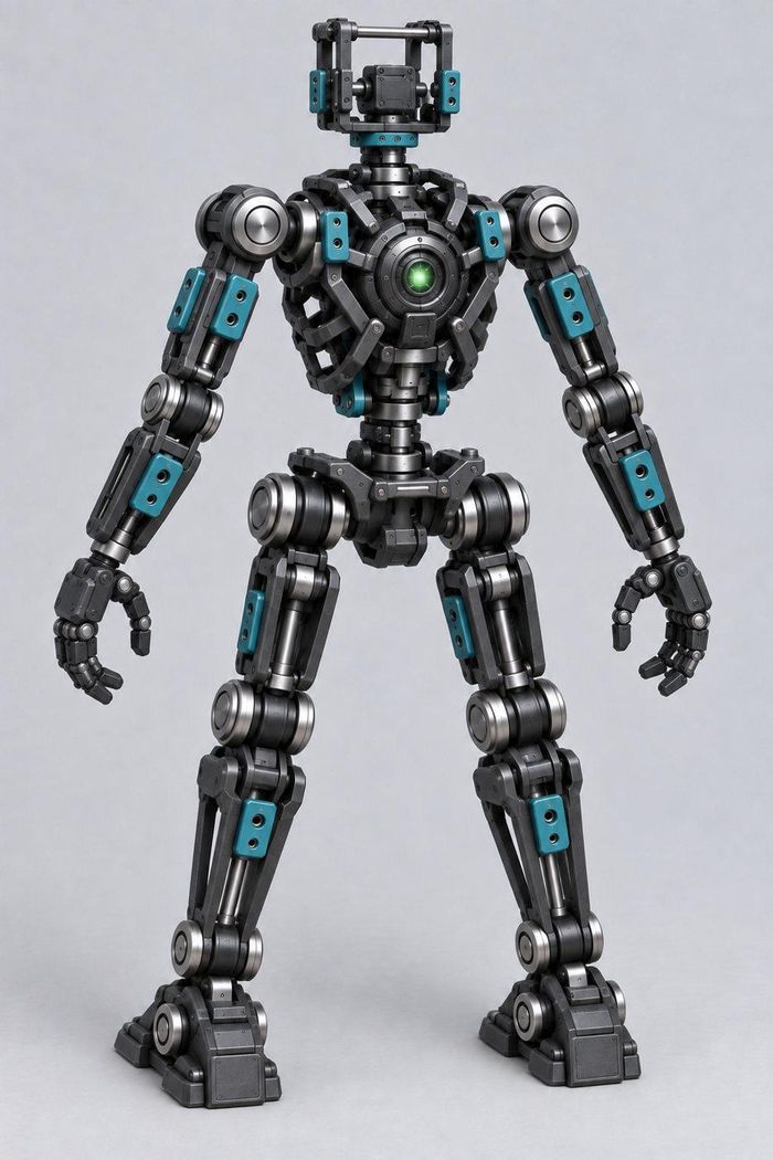Esqueleto modular do Nox, de costas, com o MechChip entre os ombros